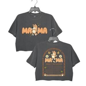 Disney Bluey Women's Gray Mama Bluey Crewneck Cropped T Shirt Tee Top Size M